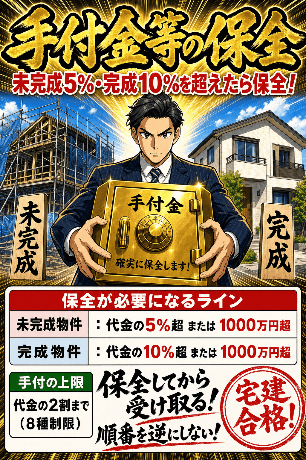 手付金等の保全措置が必要になる基準を整理した暗記画像